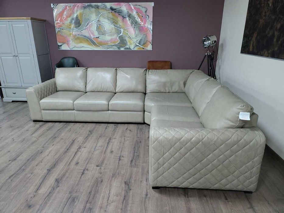 Голям кремав кожен ъглов диван "Mazzini"