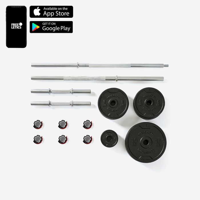 Set gantere și bară bodybuilding 50 kg cu - produs resigilat Decathlon