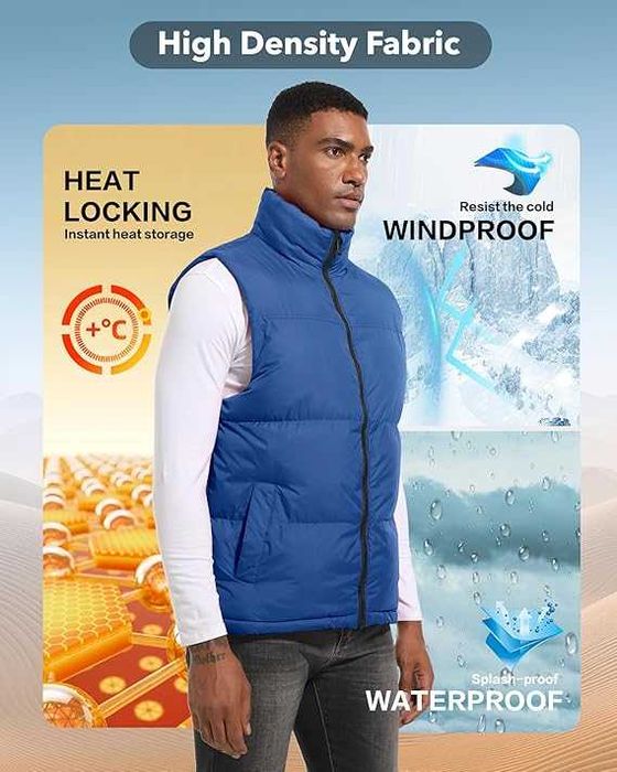 Мужской Зимний жилет (пуховик без рукавов) на зиму с карманами.