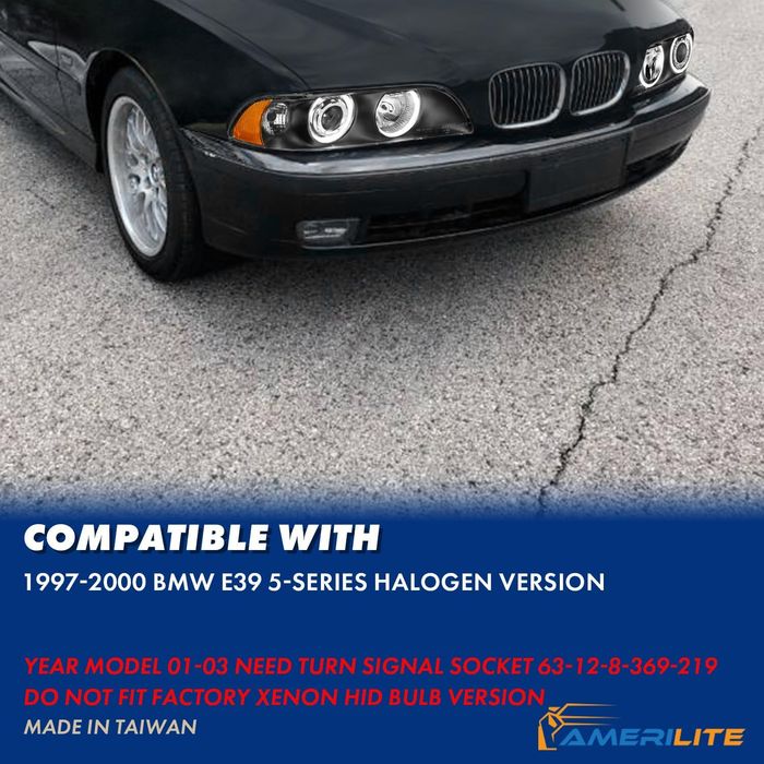 Комплект тунинг фарове с Angel Eyes за BMW 5-та серия E39 1997–2003г. черни с крушки
