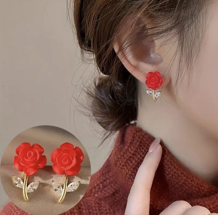 Обеци Роза с 22к златно покритие с кутия