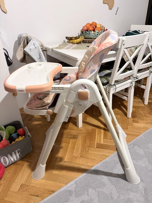Scaun de masă bebe SmartVibe, reglabil, pliabil, roz