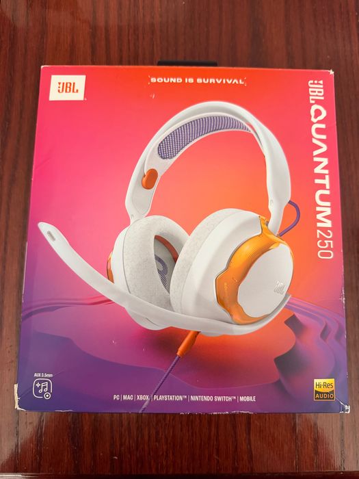 JBL  Quantum 250, гейминг слушалки с кабел, пространствен звук, over-ear, бяло-оранжеви