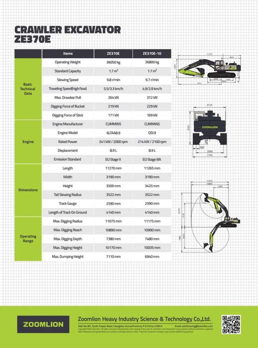 Гусеничный Экскаватор ZOOMLION ZE370E 1.8 куб