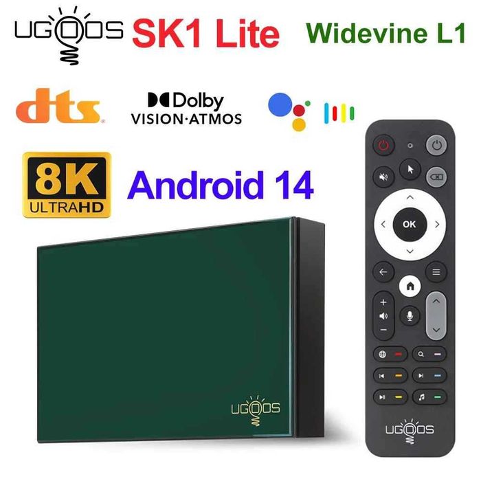 Тв Бокс UGOOS SK1 Lite 4G 64G, Amlogic S928X-K, Android 14.0, LPDDR4, поддръжка на Dolby Vision/Audio/ATMOS DTS HD, WiFi6 1000M