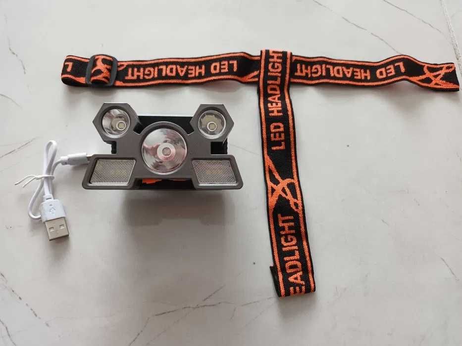 Мощен LED фенер, челник 5 LED светлини, акумулаторен фенер за глава