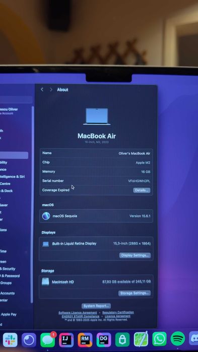 Macbook air M2 16gb 256gb