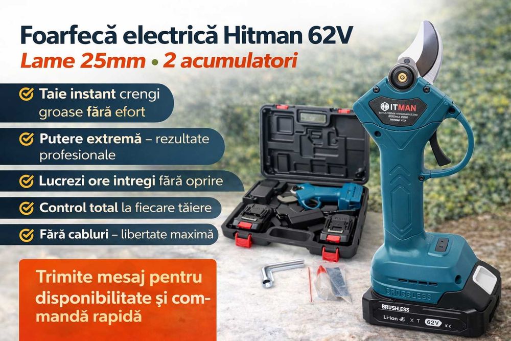 Foarfeca electrica Hitman 62V profesionala taiere rapida 25mm