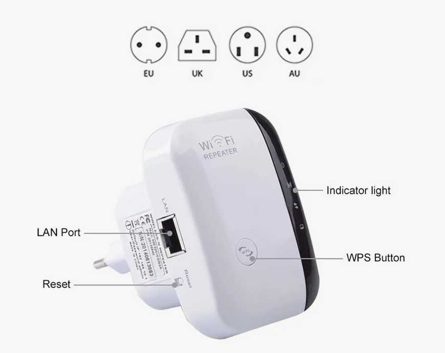 WIFI усилитель репитер до 300мб, евро розетка. Доставка