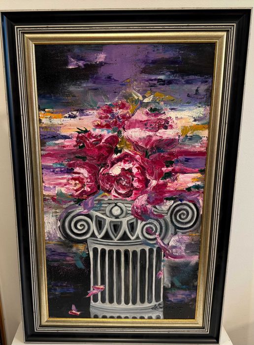 Spectaculoasa pictura mare-noua-Bujori rosii , inramat, pictor roman