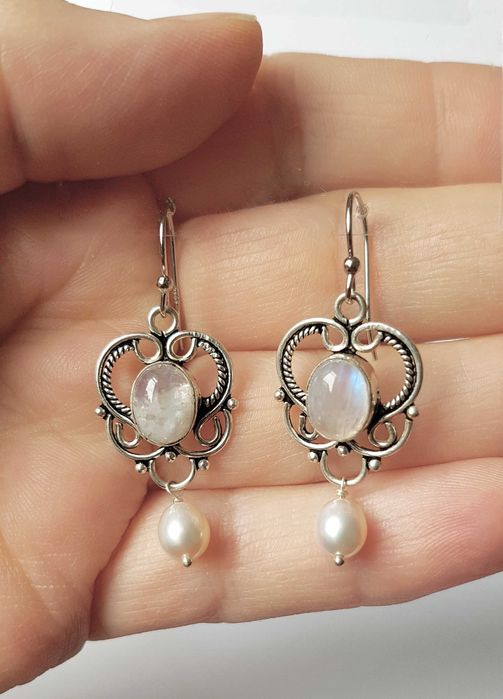 Cercei argint cu piatra lunii si perle naturale cercei mireasa