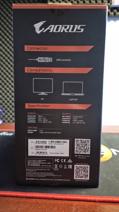 Casti cu microfon Gaming AORUS H1, 7.1, cu fir, Environmental Noise Ca