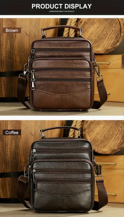 Мъжка класическа кожена чанта/Черна и Кафява естест. кожа -9% Промоция