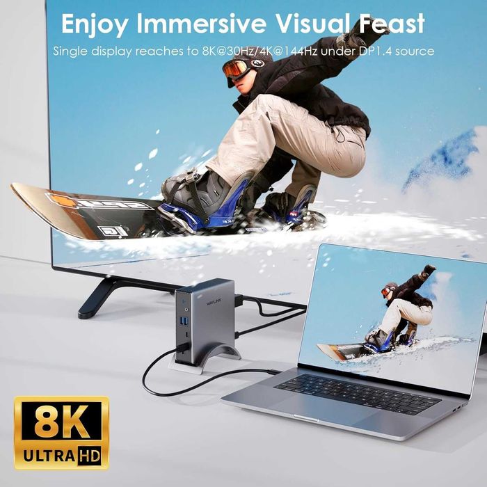Докинг станция за лаптоп, WAVLINK PD3.1, 2*HDMI + DP, USB-C 10Gb