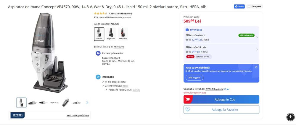 Aspirator vertical cu abur ROWENTA RY7777WH cadou Concept VP437