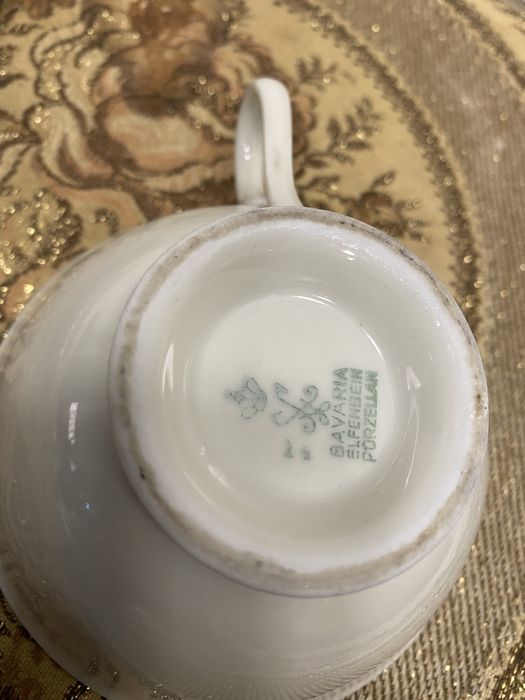 Немска порцеланова чаша троен сет костен порцелан с позлата