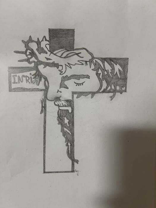 Desen Artistic în Creion - Portret Iisus pe Cruce (Handmade)