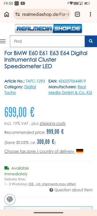 Bord digital 12.3" pentru BMW Seria 5/6 E60/E61/E63/E64Folosit, funcțional perfect!