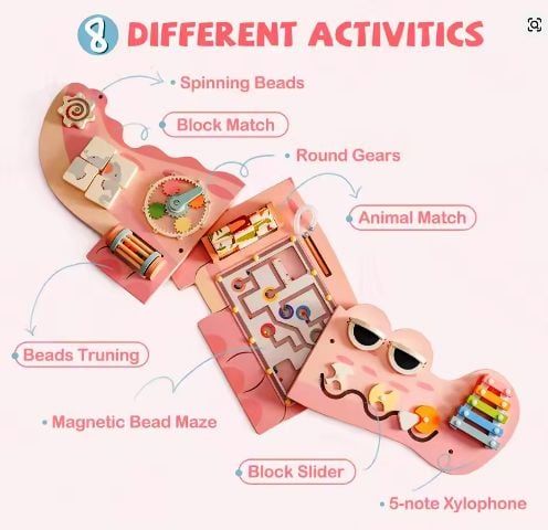 Busyboard Montessori Crocodil Placă Educațională din Lemn Perete