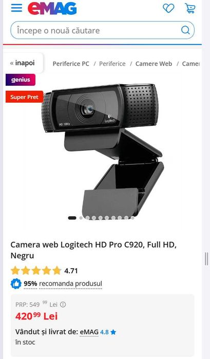 Camera web Logitech HD Pro C920, Full HD, Negru