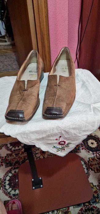 Pantofi dama piele întoarsă maron