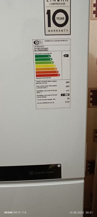 Muzlatgich sotiladi  LG. Xolati yangidek