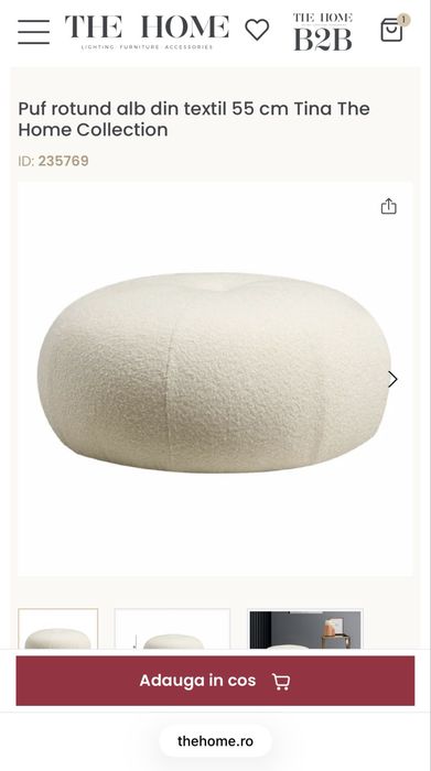 Taburet rotund alb din textil 55 cm Tina The Home Collection