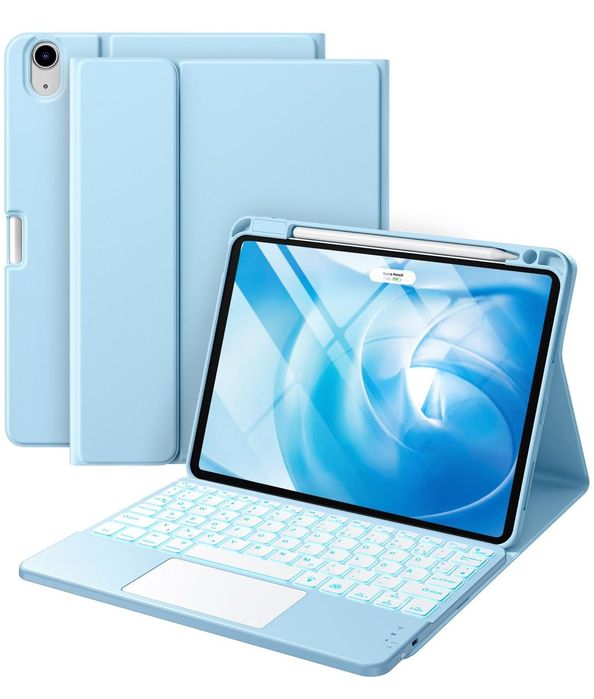 Husă iPad Air 10.9/11 cu tastatură și touchpad albastru