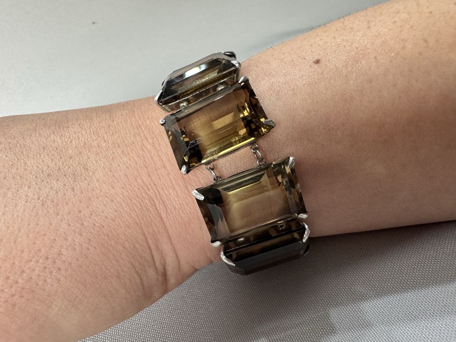 Bratara din argint si cuart fumuriu