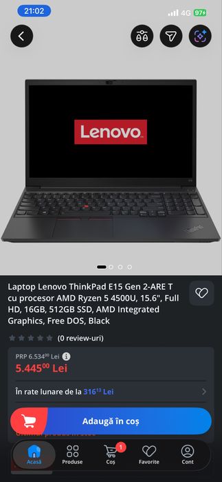 Lenovo ThinkPad E15 Gen 2 Ryzen/ accept si schimb