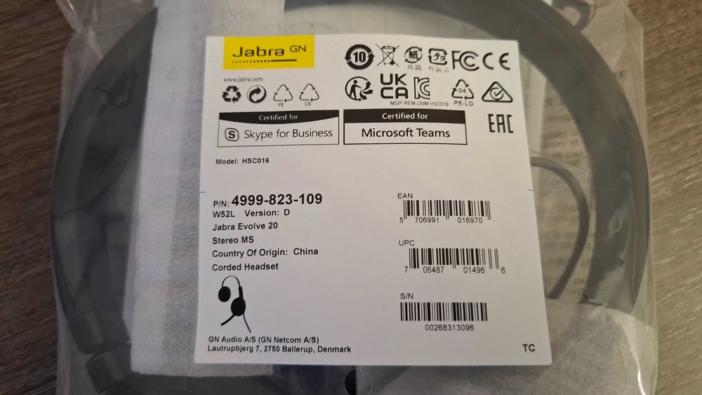 Наушники Jabra Evolve 20 MS Stereo USB-A