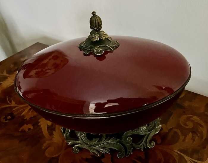 Superb centru de masa antic-stil Napoleon al III lea-portelan emailat-bronz-Franta