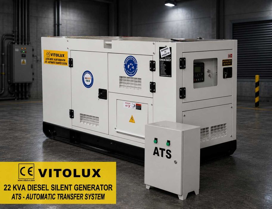 22 KVA /19 KW Шумозаглушени Монофазни Дизелови Генератори с автоматика