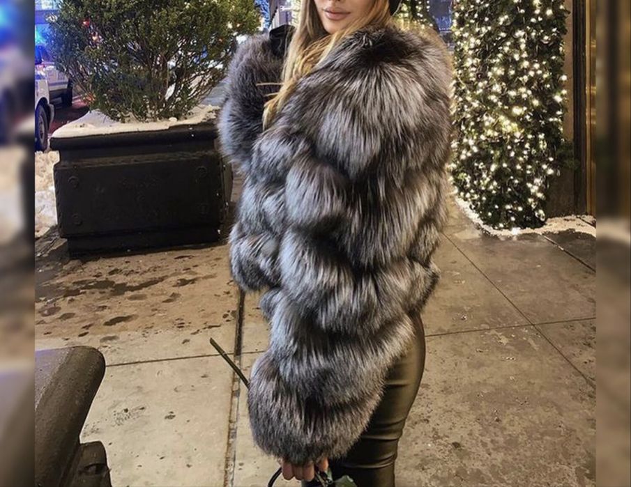 Палто естествен косъм сребърна лисица