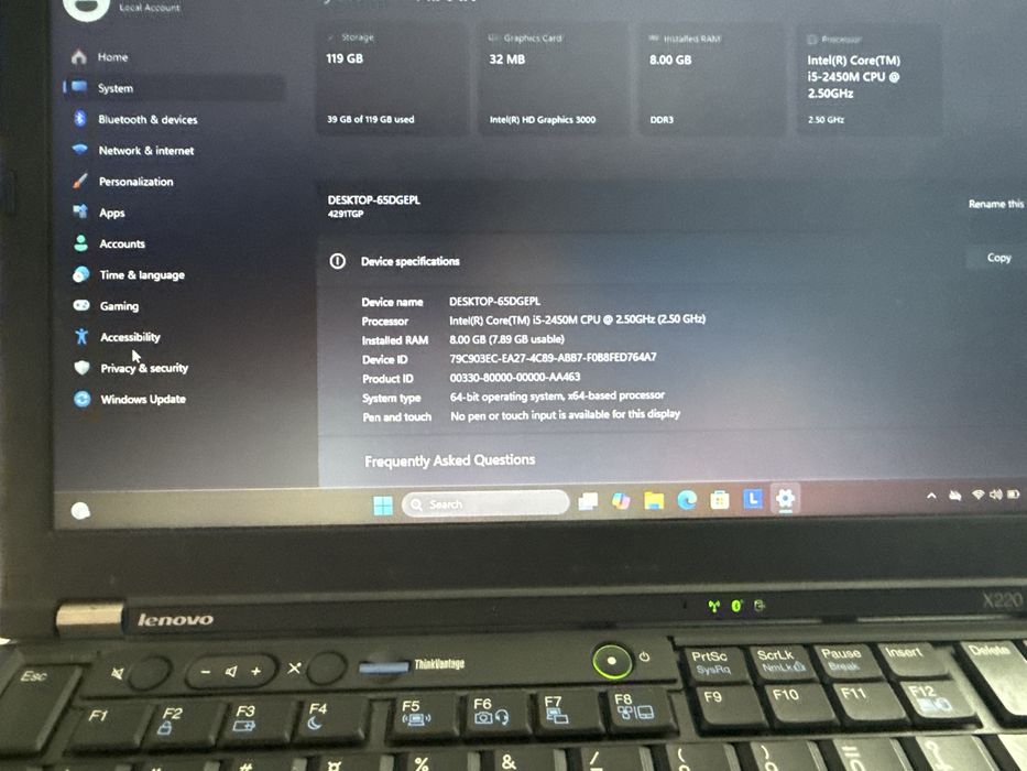 Laptop Lenovo ThinkPad x220 i5, 8gb - diagnoza auto