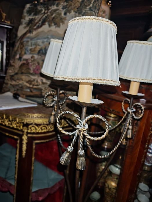 Антикварен лампион с бронзова плетеница три светлини 180см