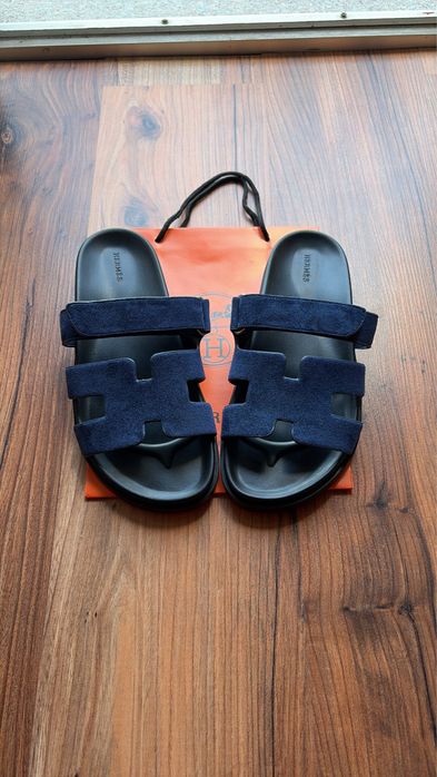 Slapi/Sandale hermes suede navy blue