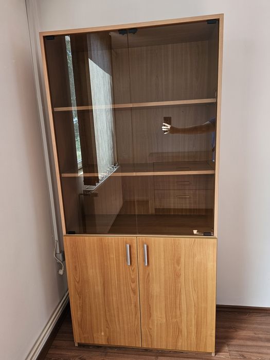 2x Dulapuri combinate cu vitrină — lemn, ideale pentru arhivă/acte