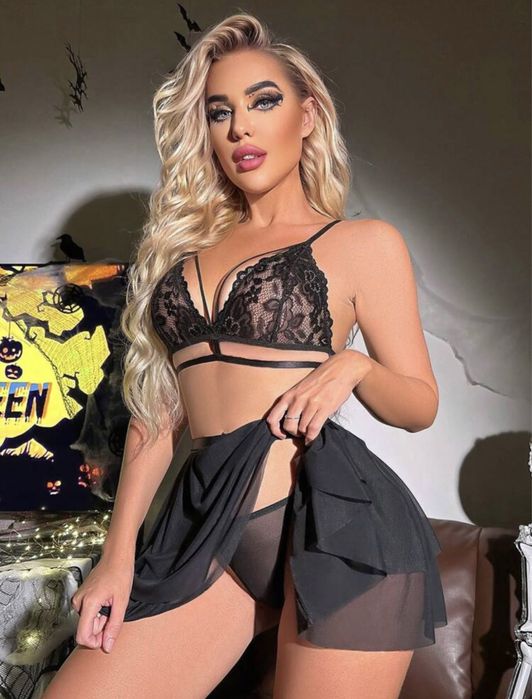 Set negru de tip Accesoriu din dantela marimea L din 3 piese