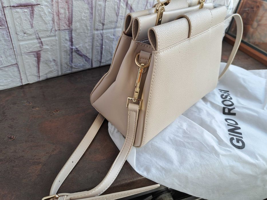 дамска чанта,малка бежова чантичка,Gino Rossi-Нова!естествена кожа