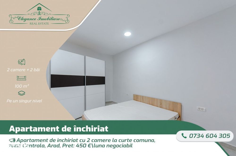 Apartament de inchiriat cu 2 camere la curte comuna, zona Centrala, Ar