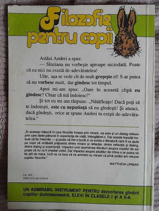RARA,Filozofie pentru copii,Sanziana,Matthew Lipman,1993(prima editie)