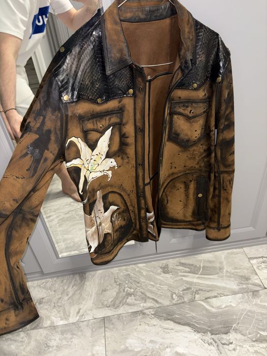 Geaca Massimo Dutti barbati XL dar merge L unic premium rara ediție limitată piele sarpe piton! pictată manual atelier specializat iasi centru500 euro