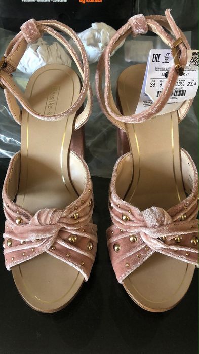 Bershka sandale catifea roz rosé Pal 36 toc 9cm strassuri
