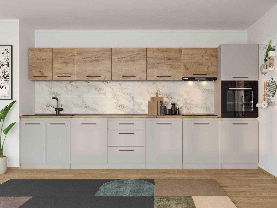 Set Mobila Bucatarie Linea 380 Casmir / Stejar C15 - Transport Gratuit