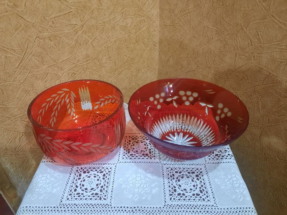 Винтажные вазы-фруктовницы, накладной, рубиновый хрусталь. В отличном