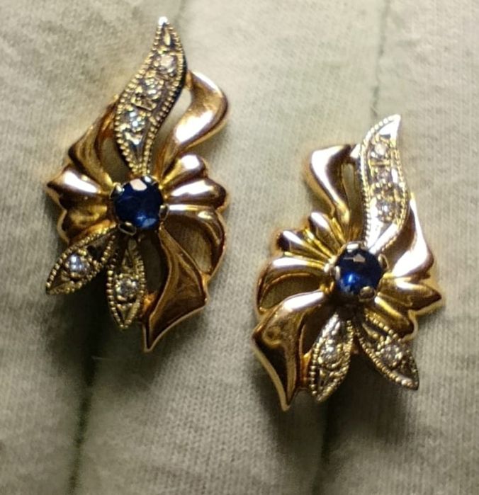 Золотые серьги сапфиры, бриллианты