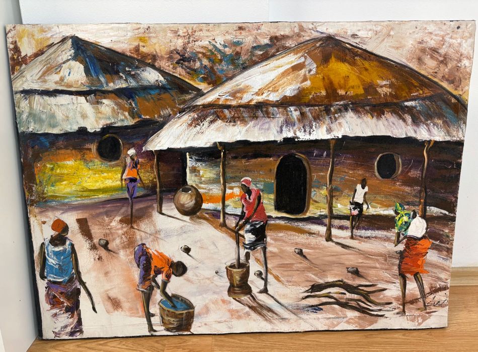 Африканска картина от Западна Африка  - маслени бои върху платно