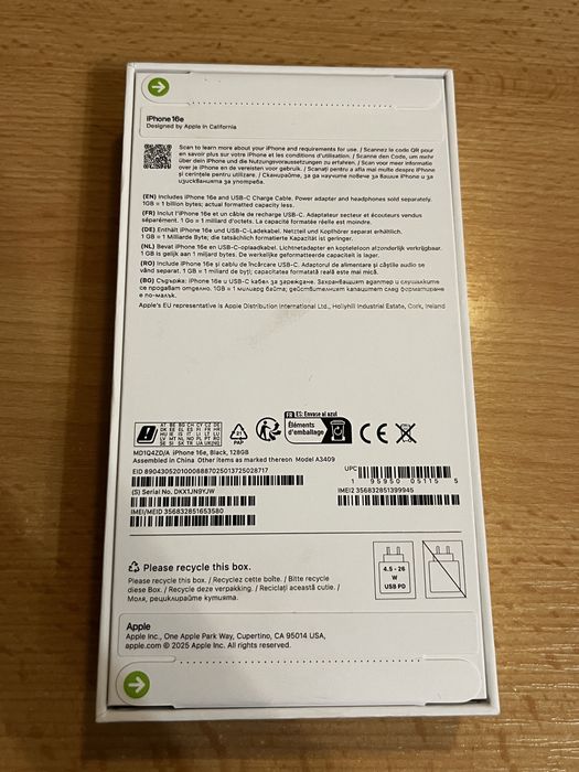 iPhone 16e - запечатан, оригинален, 128GB черен цвят, в гаранция