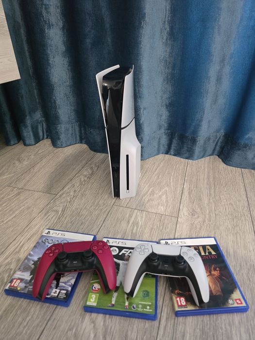 Ps5 slim disk 1tb(ca nou)+2controllere+3jocuri